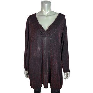 Catherines Top‎ Plus Size 4X 30/32W Red Metallic Lightweight Stretch Casual Red